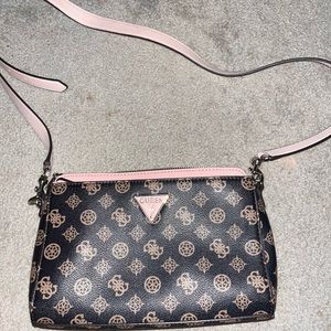 Guess monogram pink and brown crossbody